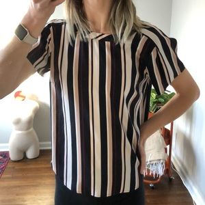 Ann Taylor Navy Striped Blouse Size Small
